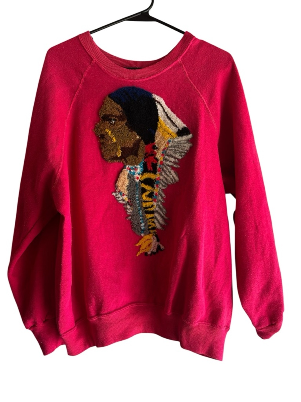 Vintage Hot Pink Sweatshirt with Colorful Native Portrait